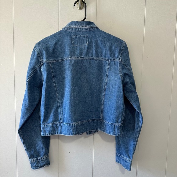 vintage Y2k Express Cropped Demin Jacket Embroided Sun, Moon Size M - Picture 9 of 11